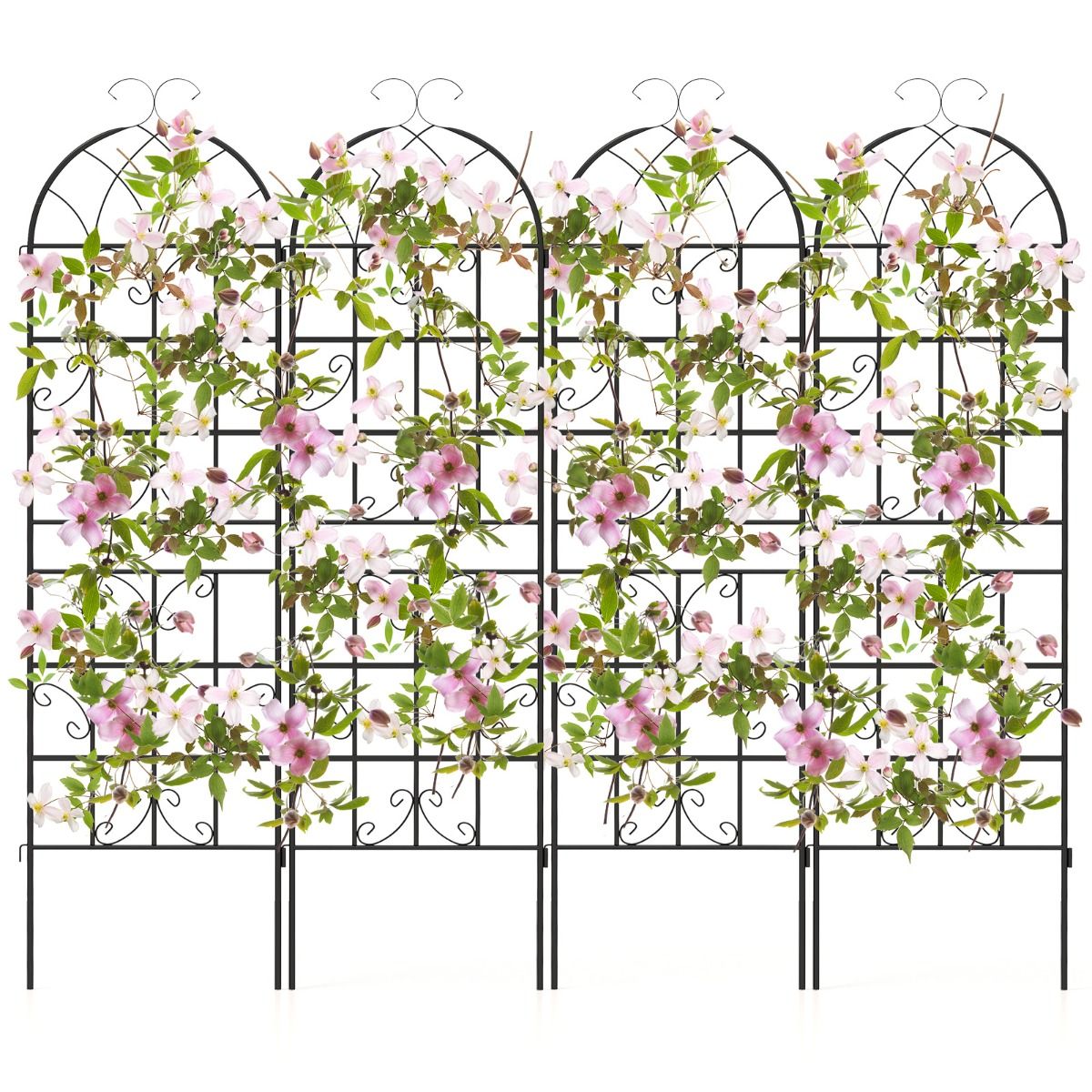 Set of 4 Metal Garden Trellis 180 x 50 cm Decorative Fence for Climbing Plant Rust-Proof Flower Grid for Garden Courtyard Patio Black -