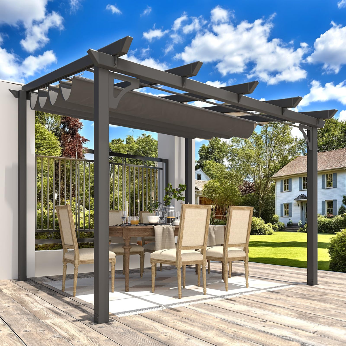 AECOJOY 10' x 8' Gazebo for Patio, Retractable Pergola with Adjustable Sun Shade Canopy Roof - Product image 2
