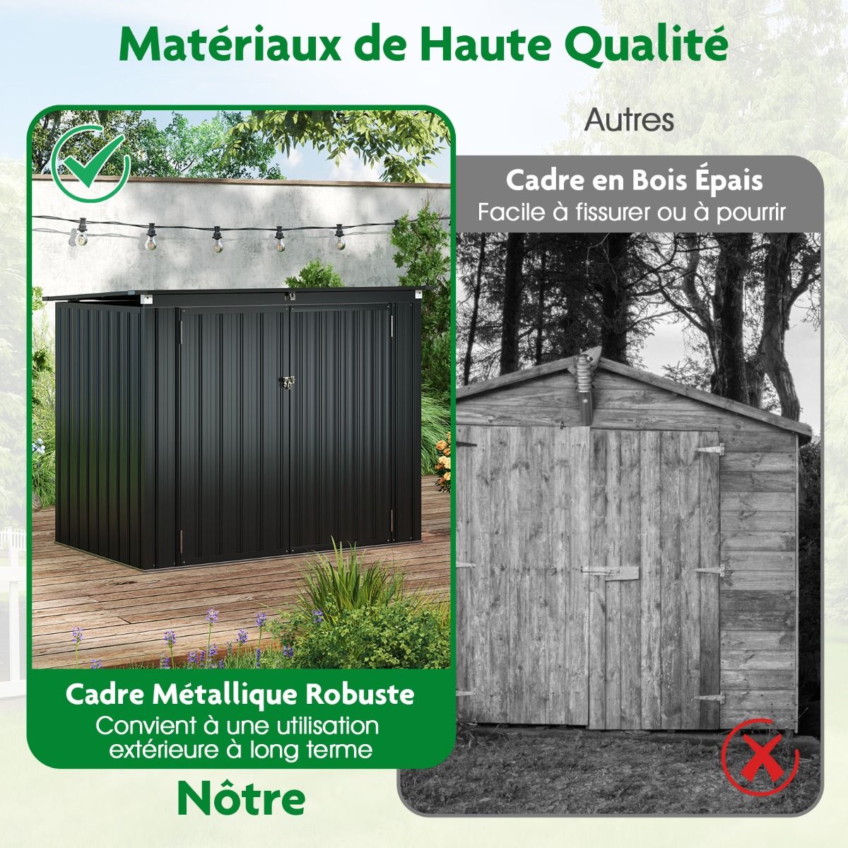 Galvanized Metal Storage Shed for Outdoor Bins Lockable Garden Shed with Open Roof 2 Doors 172X95.5X130CM Gray -