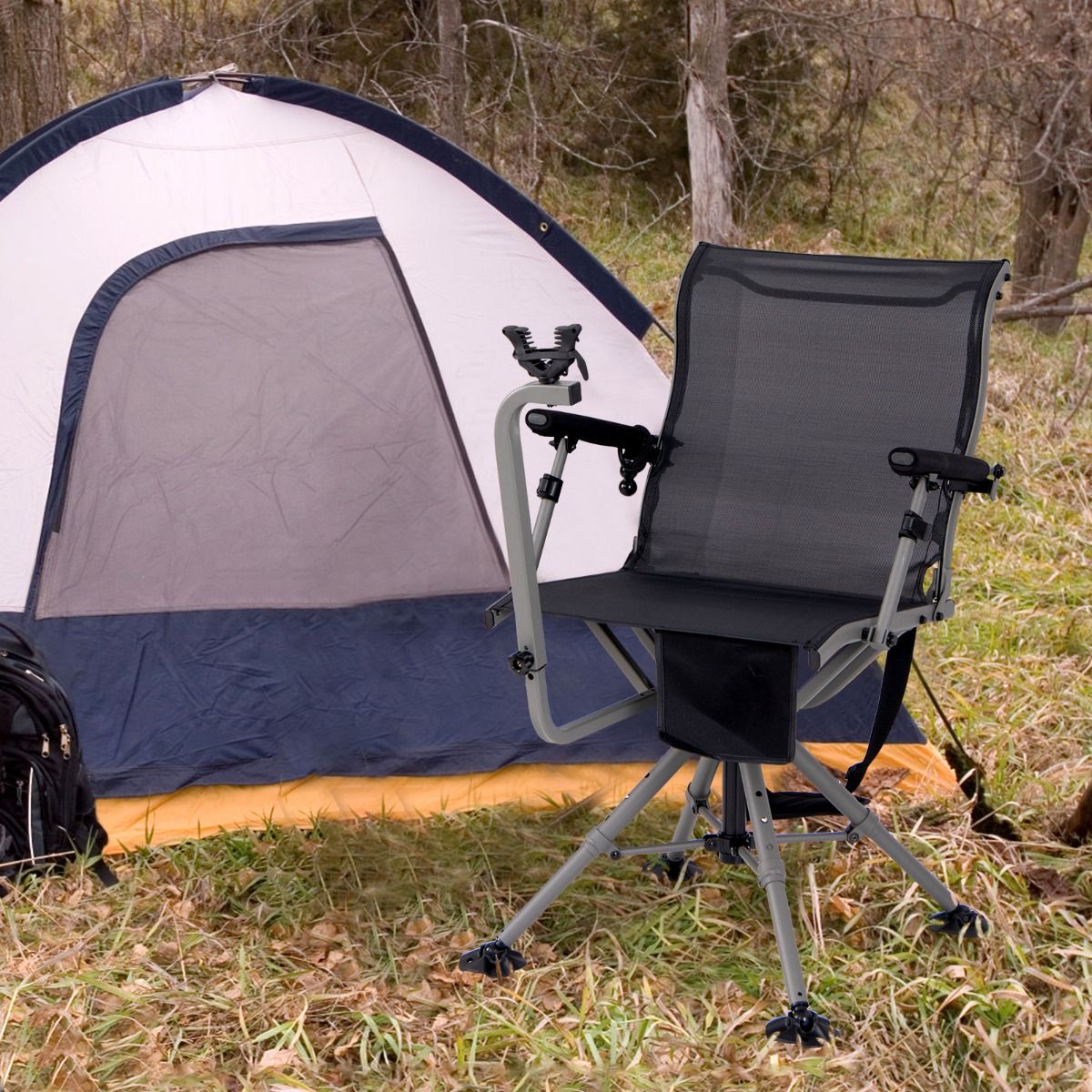 Portable Hunting Chair Shooting Chair with Adjustable Folding Seat 360° Rotation Adjustable Rifle Support Load 150 kg Black -