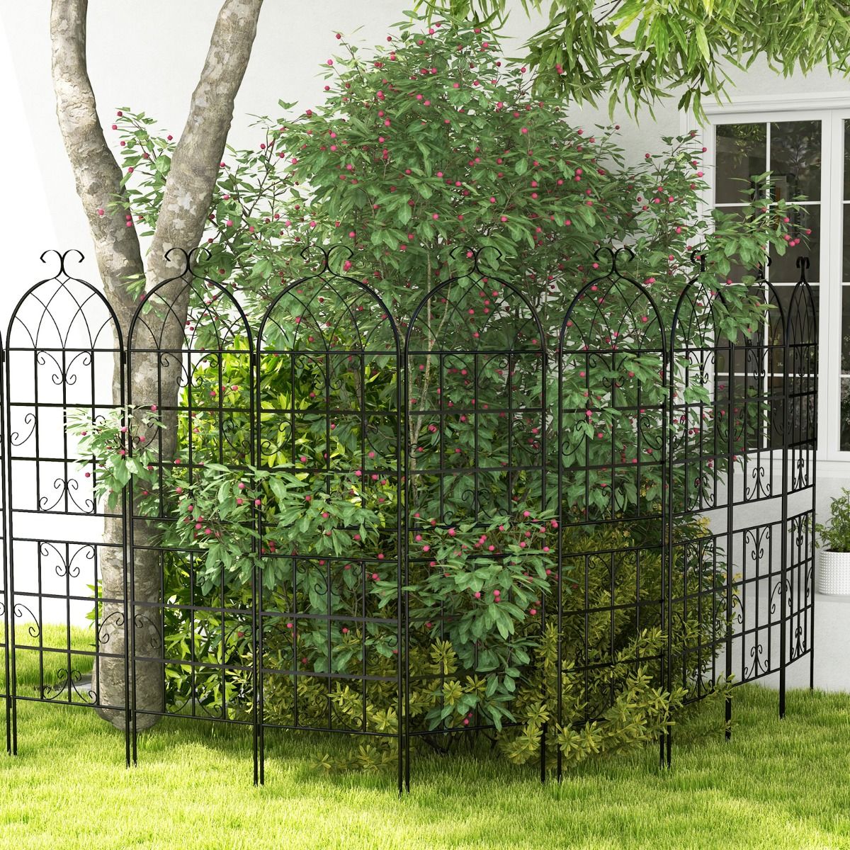 Set of 4 Metal Garden Trellis 180 x 50 cm Decorative Fence for Climbing Plant Rust-Proof Flower Grid for Garden Courtyard Patio Black -