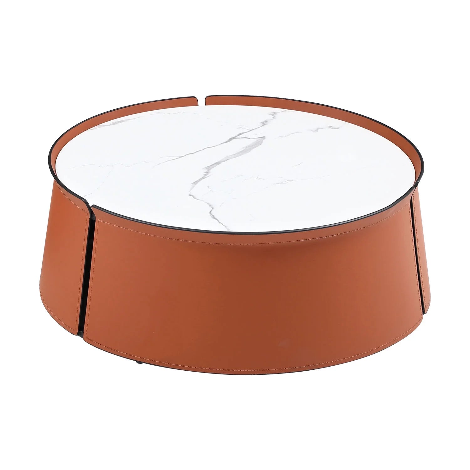 31.5 in Coffee Table, Marble Top+Orange Saddle Leather Body+Iron Frame - Product image 5