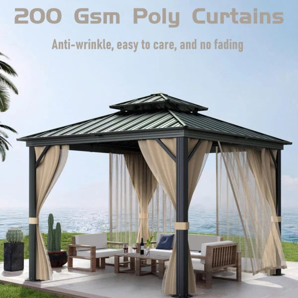 10x10 Hardtop Gazebo with double metal roof, aluminum frame, net, and curtain. All-weather - Product image 3