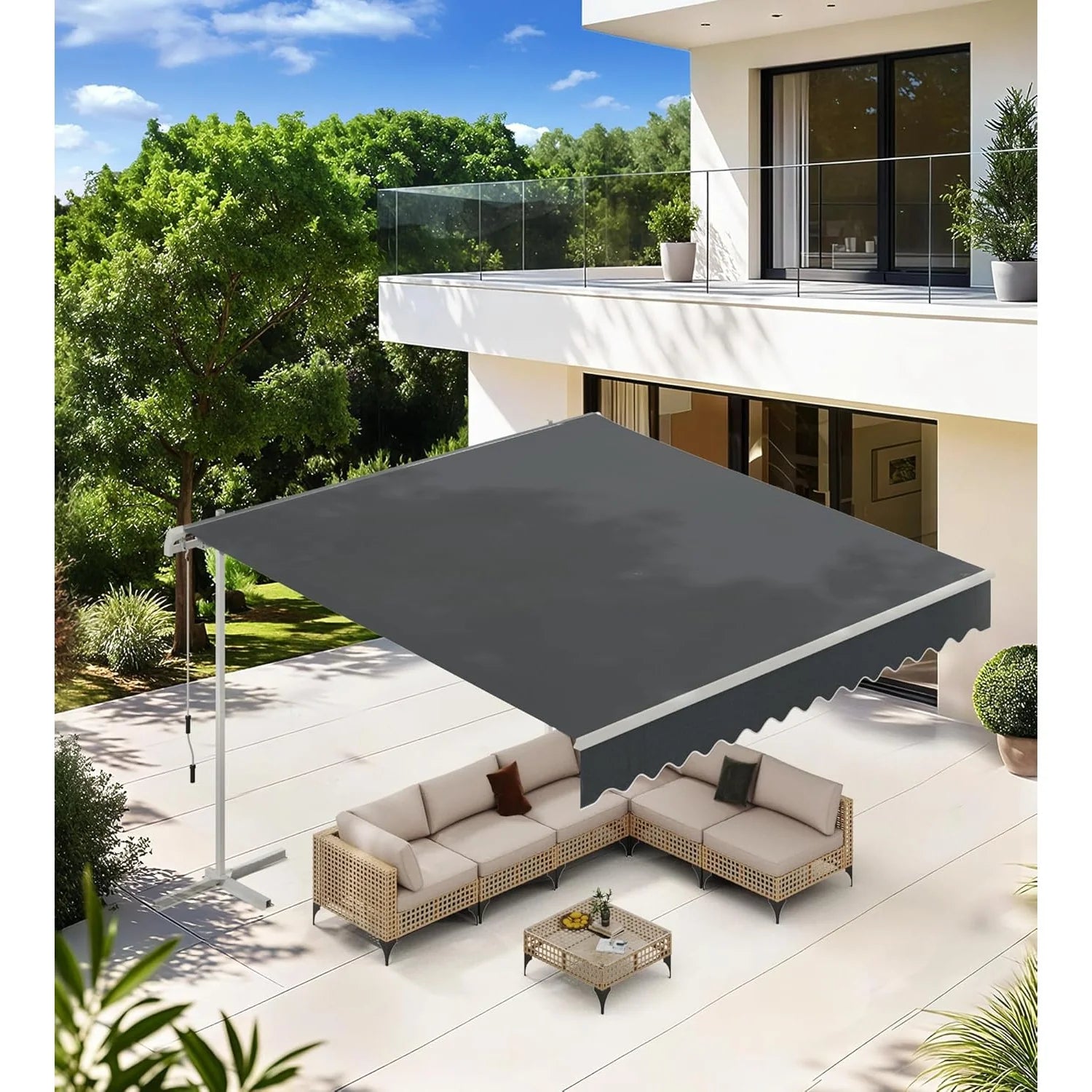 AECOJOY Free Standing Retractable Awning, 10'x8' Patio Awnings Outdoor Manual Sun Shade Shelter, Dark Grey - Product image 11