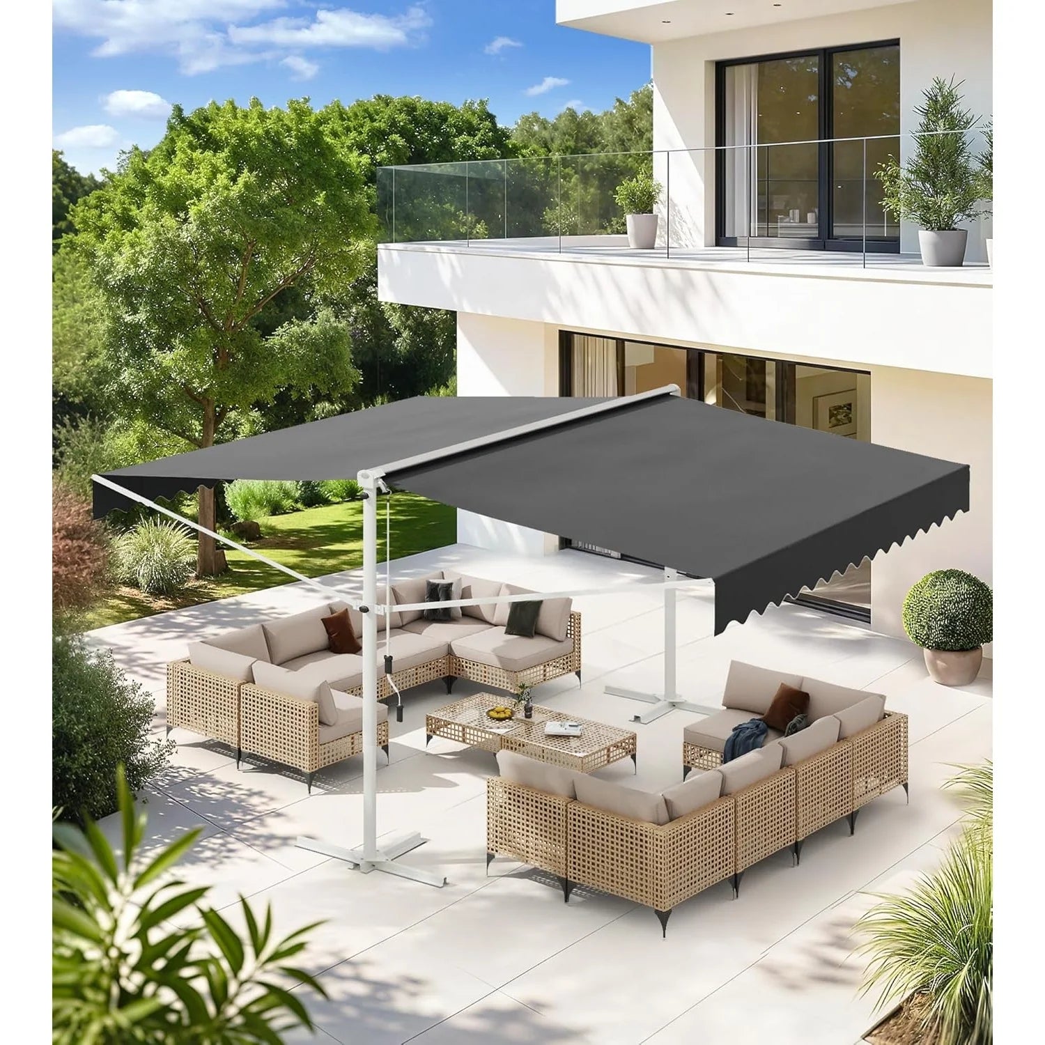 AECOJOY Free Standing Retractable Awning, 10'x10' Dual Side Patio Awnings Outdoor Manual Sun Shade Shelter - Product image 2