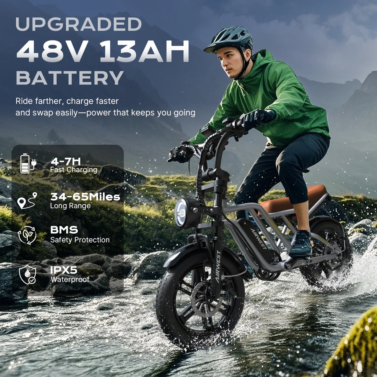 AIRWEST Peak 1000W Electric Bike for Adults - Reaches 25MPH, 65 Miles Long Range, 48V 13ah Battery - Product image 7