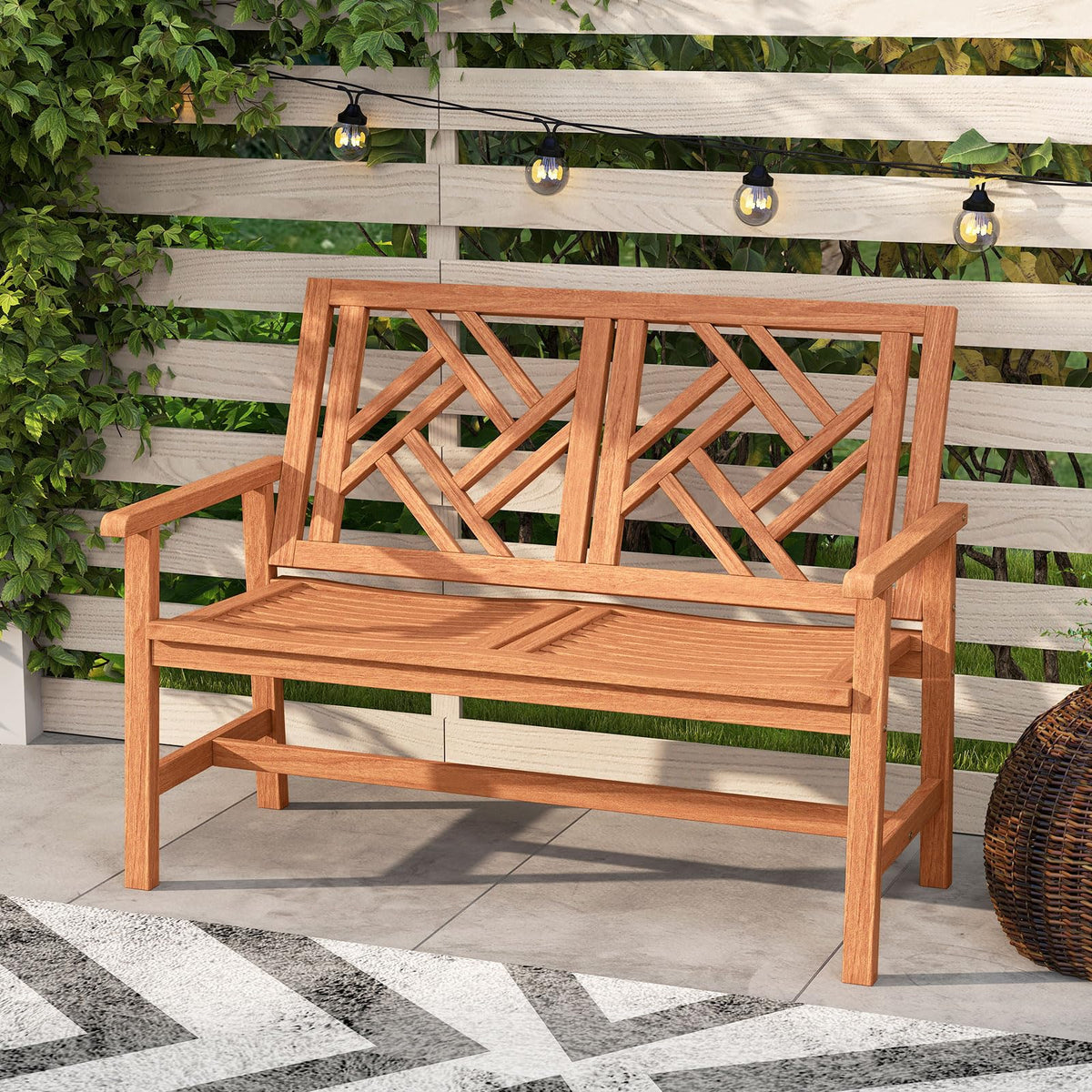 Tangkula Outdoor Bench Wood 2-Person Patio Loveseat Chair with Geometric Backrest - Product image 4