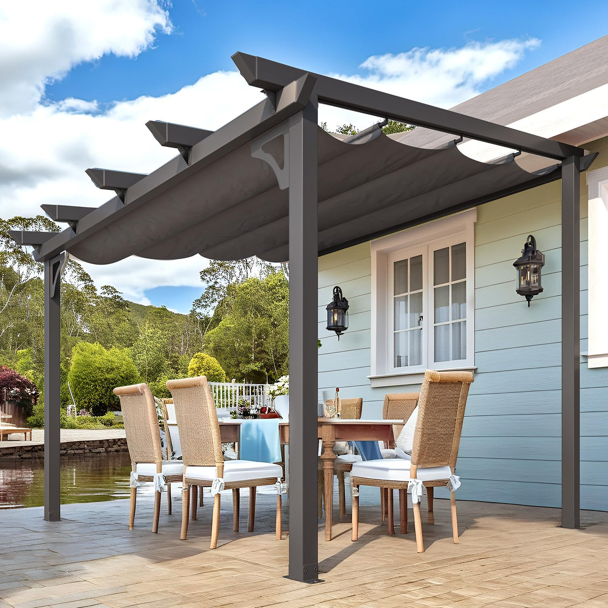 AECOJOY 10' x 8' Gazebo for Patio, Retractable Pergola with Adjustable Sun Shade Canopy Roof - Product image 8