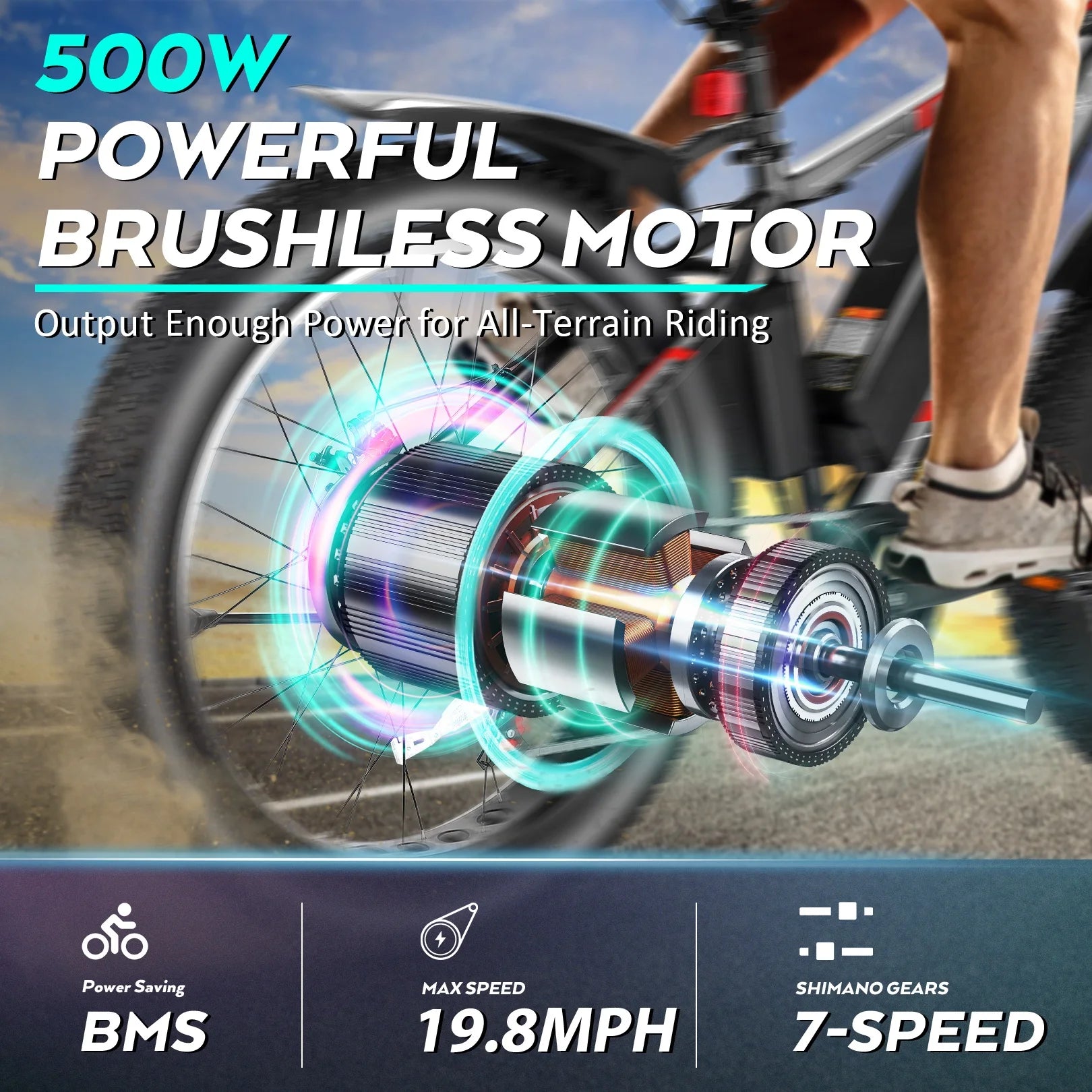 Gocio 26" 4.0 Fat Tire Electric Bike for Adults, 500W Motor, 48V 13ah Battery - Product image 13