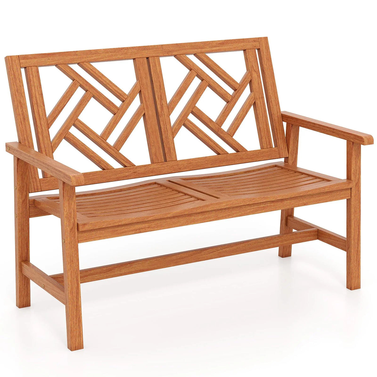 Tangkula Outdoor Bench Wood 2-Person Patio Loveseat Chair with Geometric Backrest - Product image 1