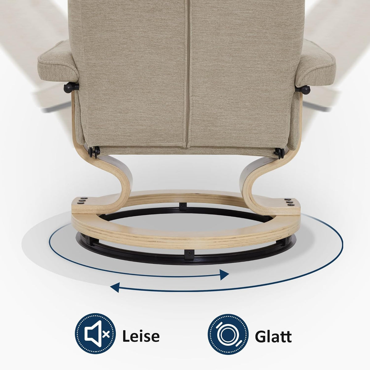 M MCombo Relax Armchair with Pouf, 360° Swivel TV Armchair with Chaise Longue Function, TV Armchair Supporting Up to 120 Kg, Rest Armchair for Living Room, 9019 (Fabric, Beige)