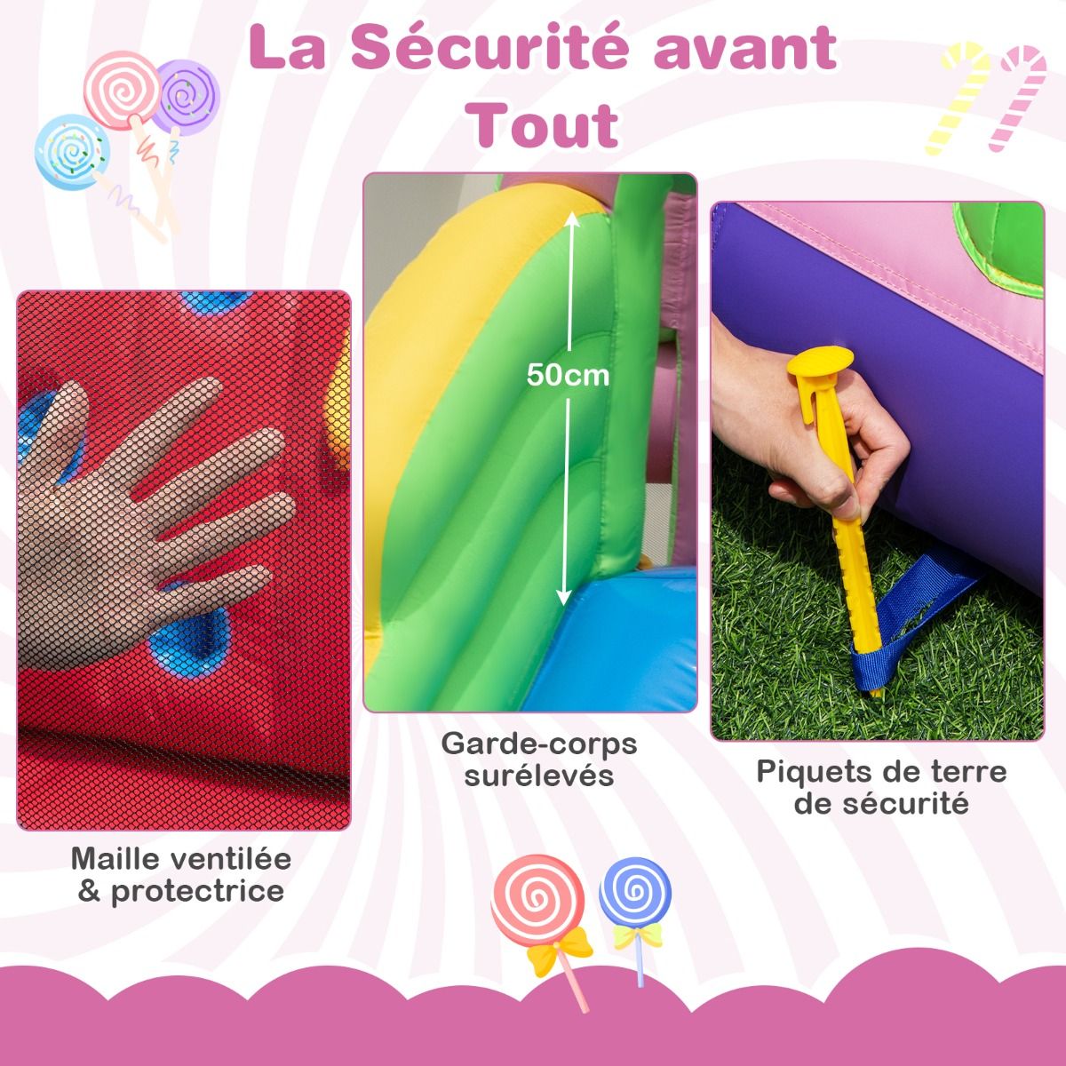 9 in 1 Candy Shaped Bouncy Castle with Slide Inflatable Jumping House with Water Gun Load 90kg for 2 Children Aged 3-10 -