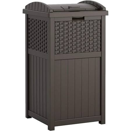 Suncast 33 Gallon Hideaway Can Resin Outdoor Trash with Lid Use in Backyard, Deck, or Patio, Brown - Product image 1