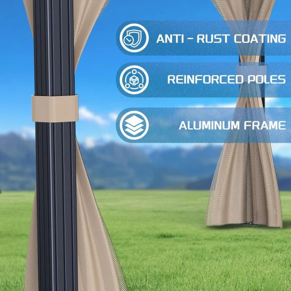 10x10 Hardtop Gazebo with double metal roof, aluminum frame, net, and curtain. All-weather - Product image 6