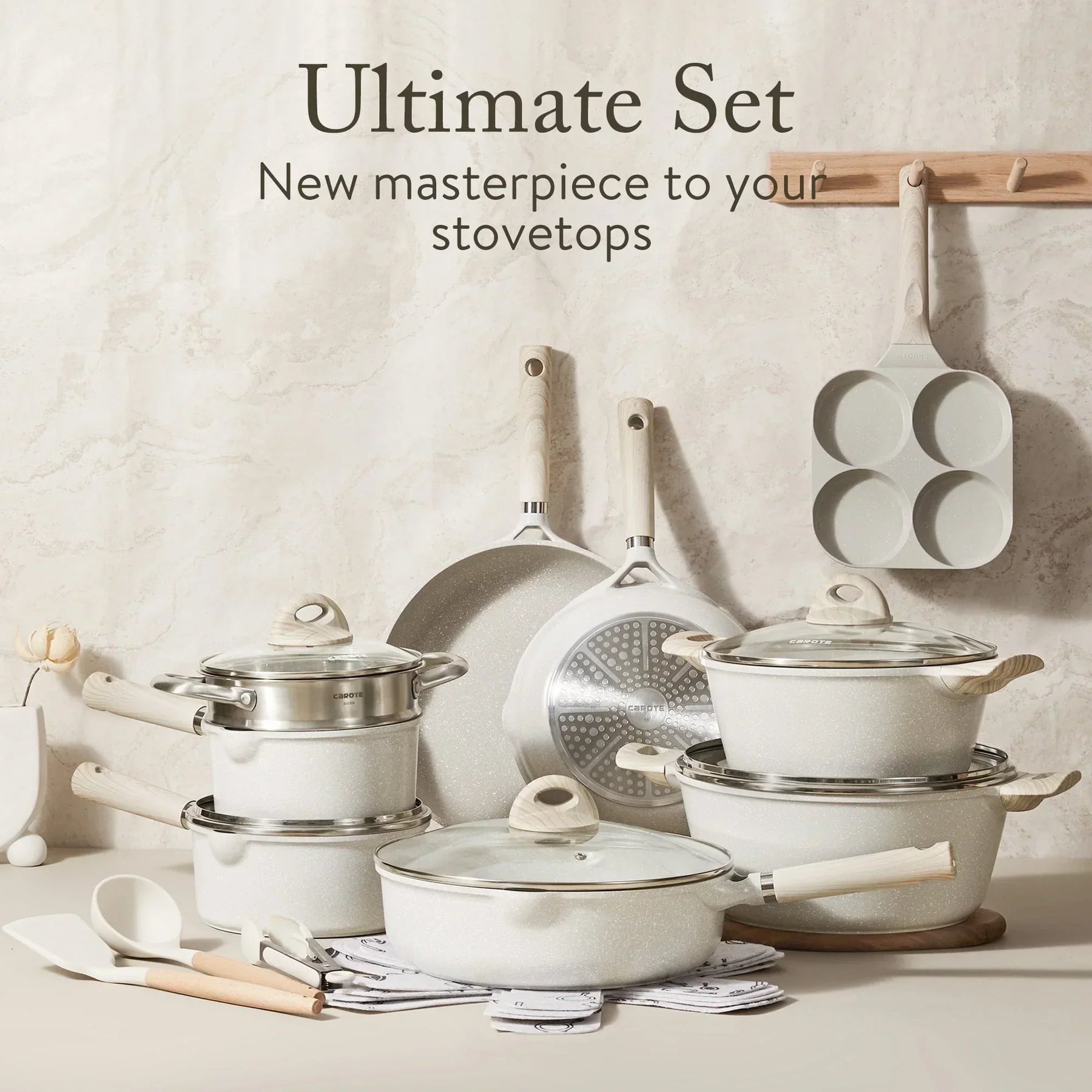 Non Stick Pots and Pans Set, 21 Pcs Induction Kitchen Cookware Sets (Beige Granite) - Product image 3