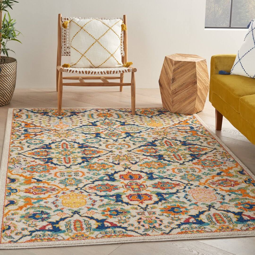 Whitingham Oriental Beige/Blue/Orange Area Rug Bungalow Rose Rug Size: Rectangle 5'3" x 7'3" - Product image 1