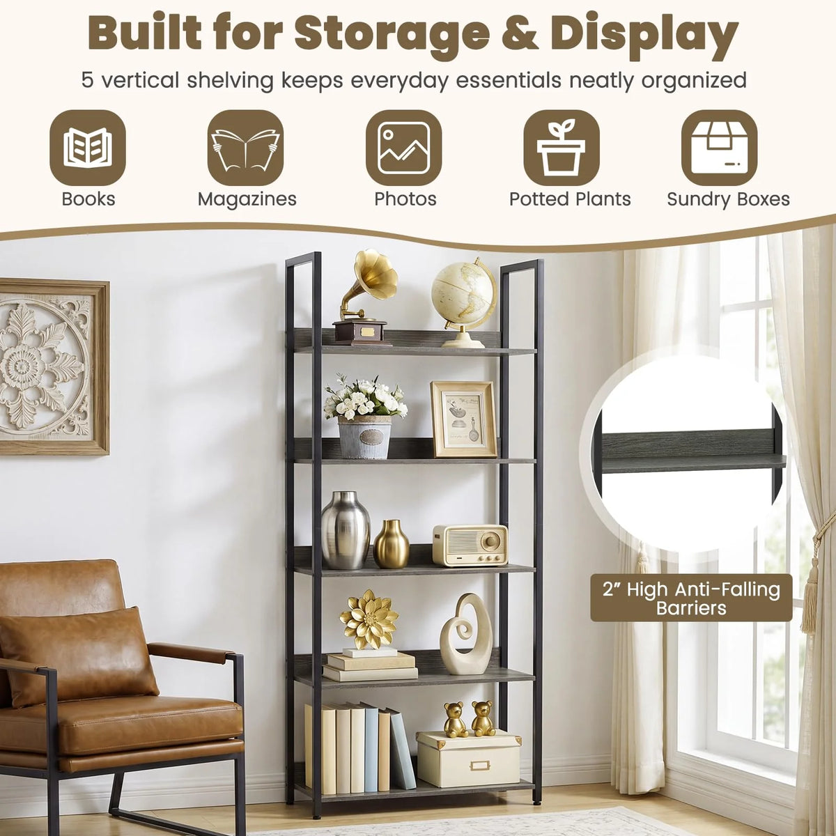 Tangkula 5-Tier Bookshelf for Living Room - Product image 6