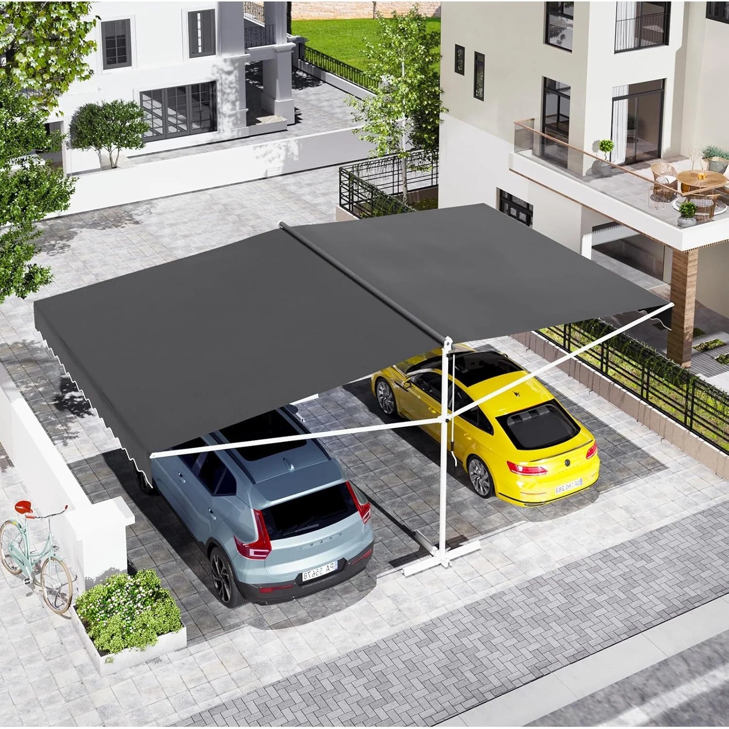 AECOJOY Free Standing Retractable Awning, 10'x10' Dual Side Patio Awnings Outdoor Manual Sun Shade Shelter - Product image 3