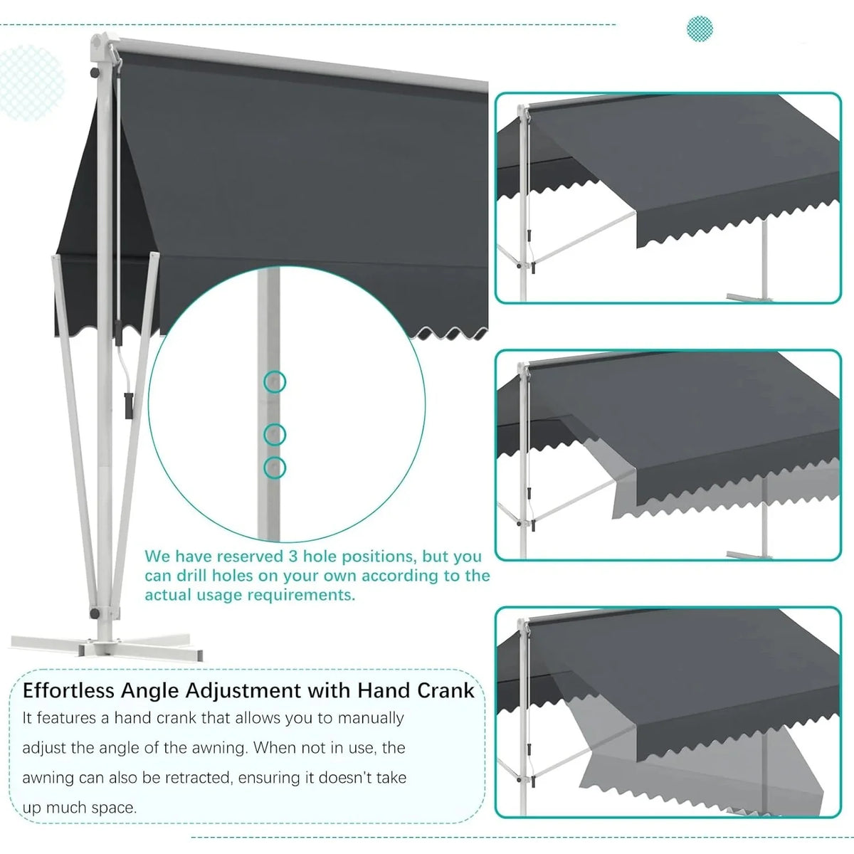 AECOJOY Free Standing Retractable Awning, 10'x10' Dual Side Patio Awnings Outdoor Manual Sun Shade Shelter - Product image 9