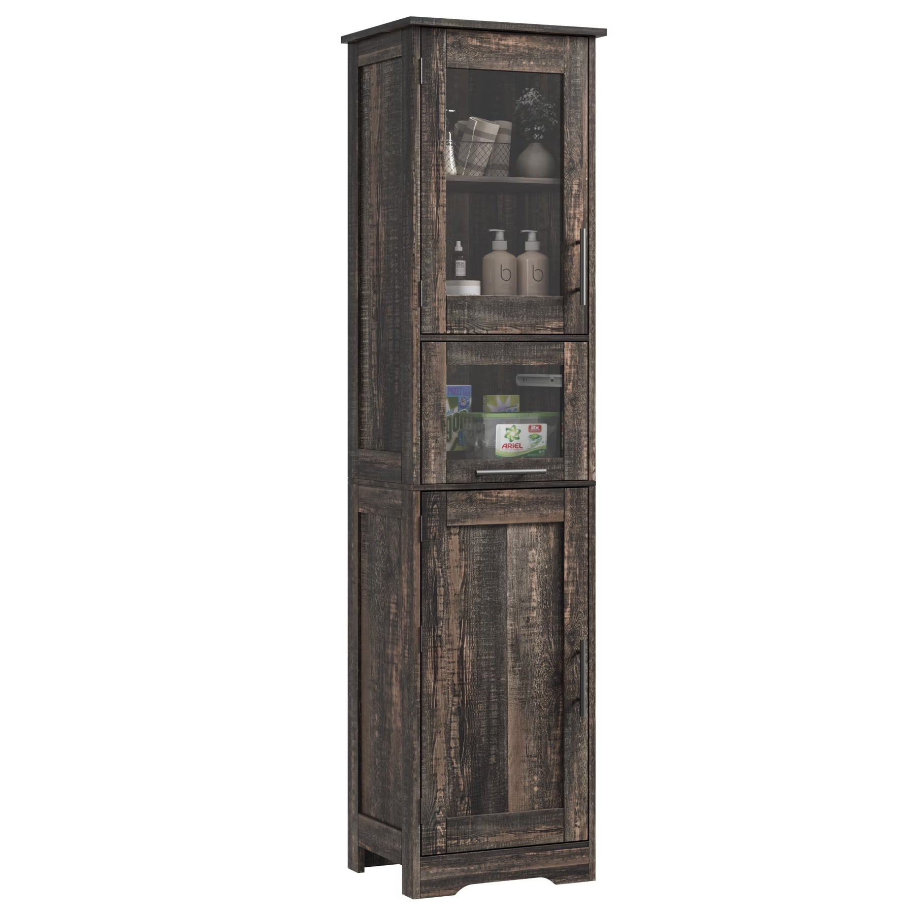 Bathroom Cabinet, Tall Storage Cabinet with Doors and Adjustable Shelf, Freestanding Floor Pantry Cabinet for Kitchen, Living Room, Laundry Room, Home Office