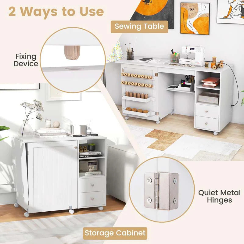 Folding Sewing Machine Table with Charging Station, Rolling Sewing Cabinet Craft Table with Storage - Product image 5