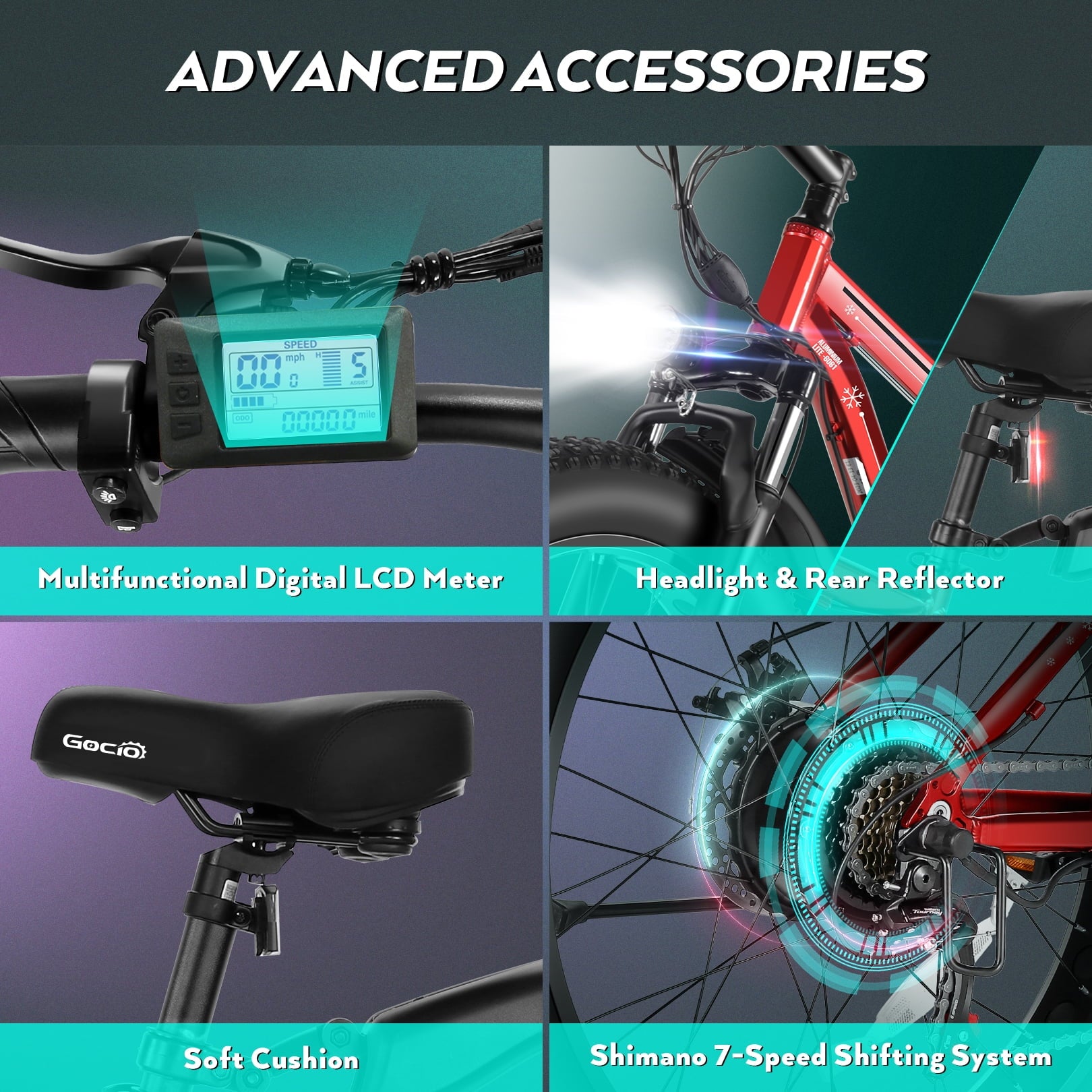 Gocio 26" 4.0 Fat Tire Electric Bike for Adults, 500W Motor, 48V 13ah Battery - Product image 18