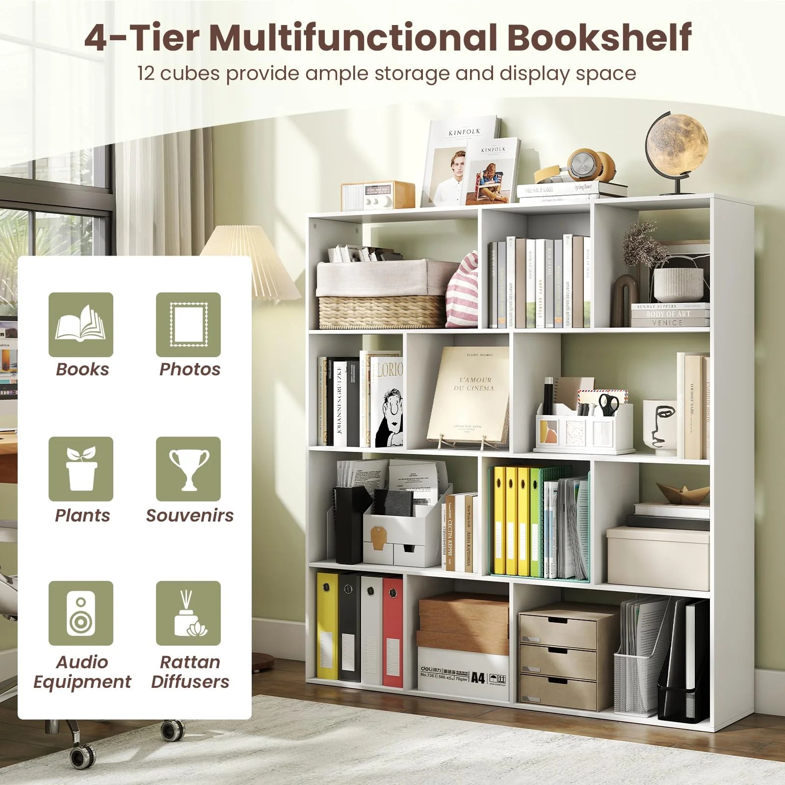 Tangkula 12 Cube 4-Tier Freestanding Storage Organizer Bookcase with Open Cubes - Product image 8