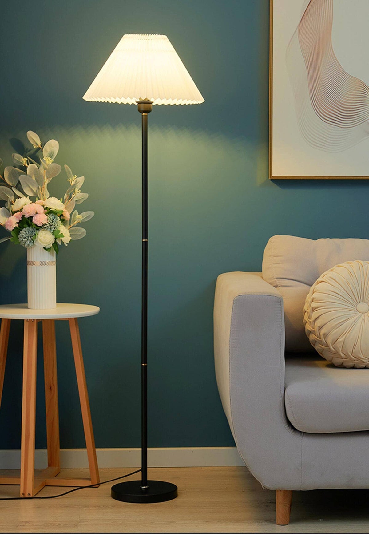 Black Pole Floor Lamp Simple Design Tall Lamp with Shade Standing Lamp with LED Bulb for Living Room and - Product image 1
