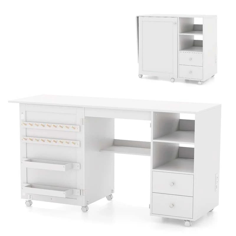 Folding Sewing Machine Table with Charging Station, Rolling Sewing Cabinet Craft Table with Storage - Product image 9