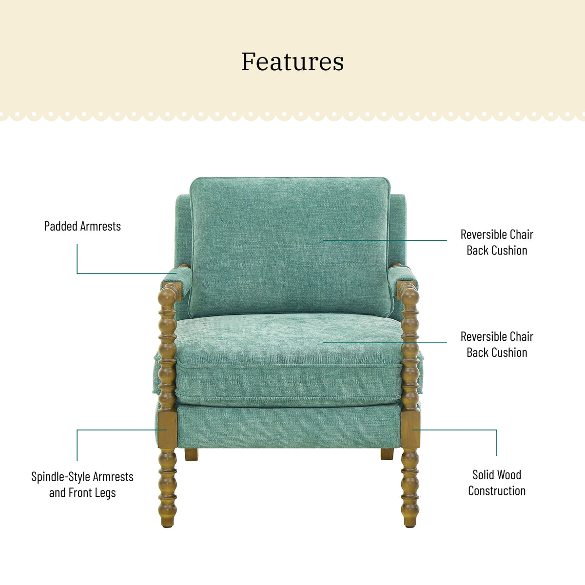 Pioneer Woman Harper Spindle Accent Chair, Jade Fabric Upholstery - Product image 2
