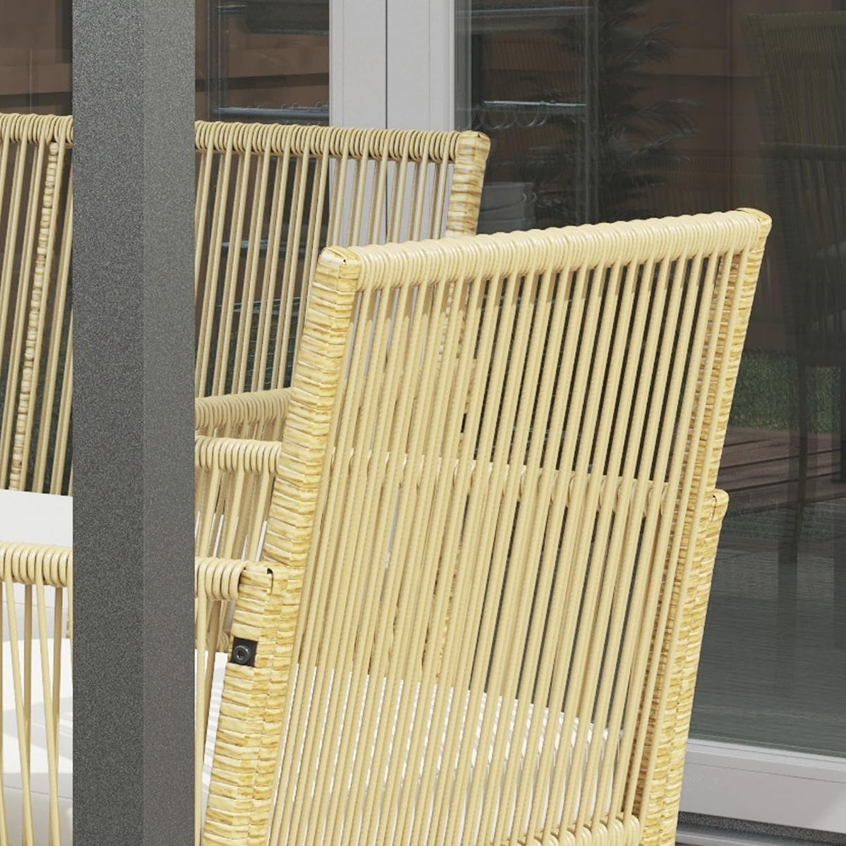 Outsunny Outdoor garden furniture 4 pieces 2-seater sofa + 2 armchairs + 1 coffee table Black tempered glass top 3 seat cushions - metal and woven resin - Beige