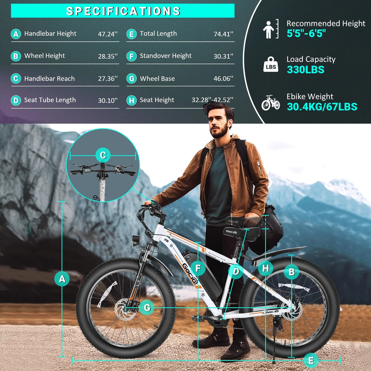 Gocio 26" 4.0 Fat Tire Electric Bike for Adults, 500W Motor, 48V 13ah Battery - Product image 27