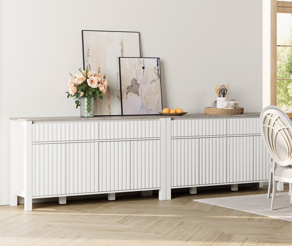 WAMPAT Large Buffet Cabinet with Storage, 2 - in - 1 Kitchen Storage Cabinet with 4 Drawers and 8 Doors - Product image 1