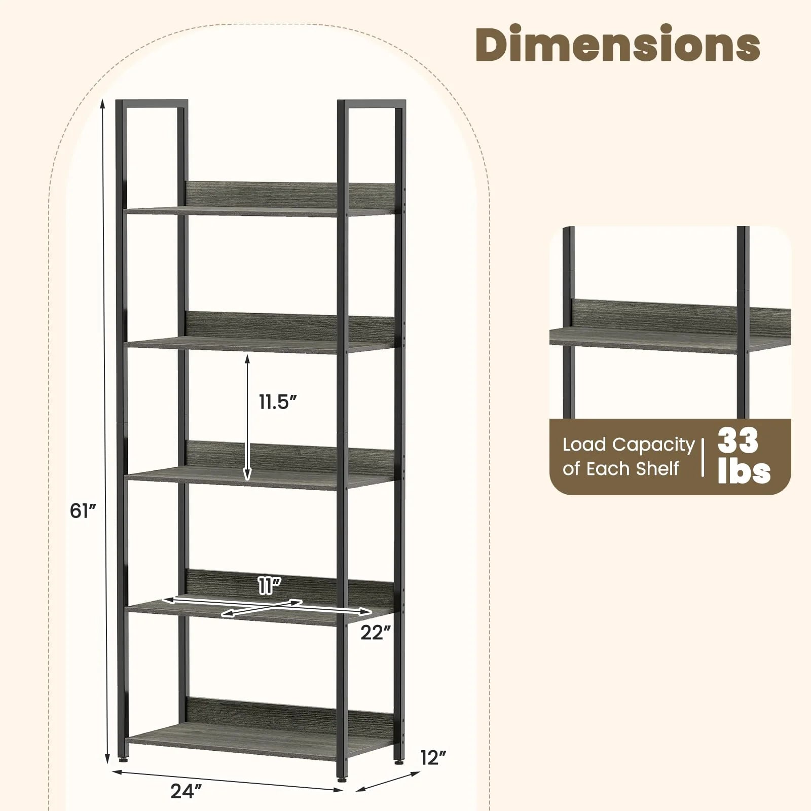 Tangkula 5-Tier Bookshelf for Living Room - Product image 3