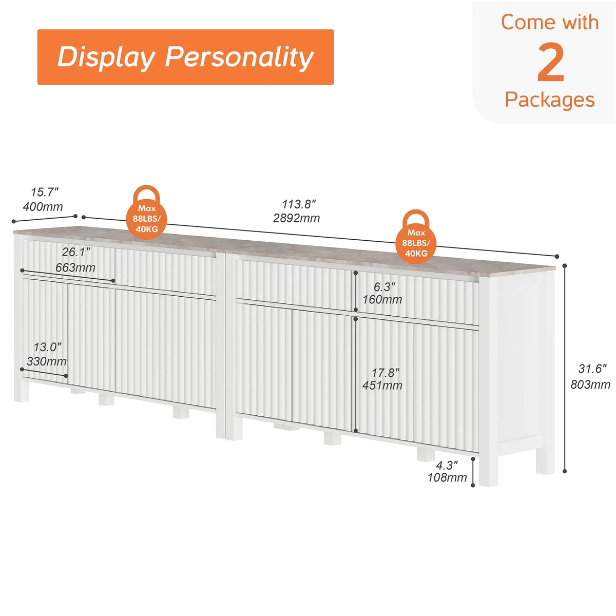 WAMPAT Large Buffet Cabinet with Storage, 2 - in - 1 Kitchen Storage Cabinet with 4 Drawers and 8 Doors - Product image 6