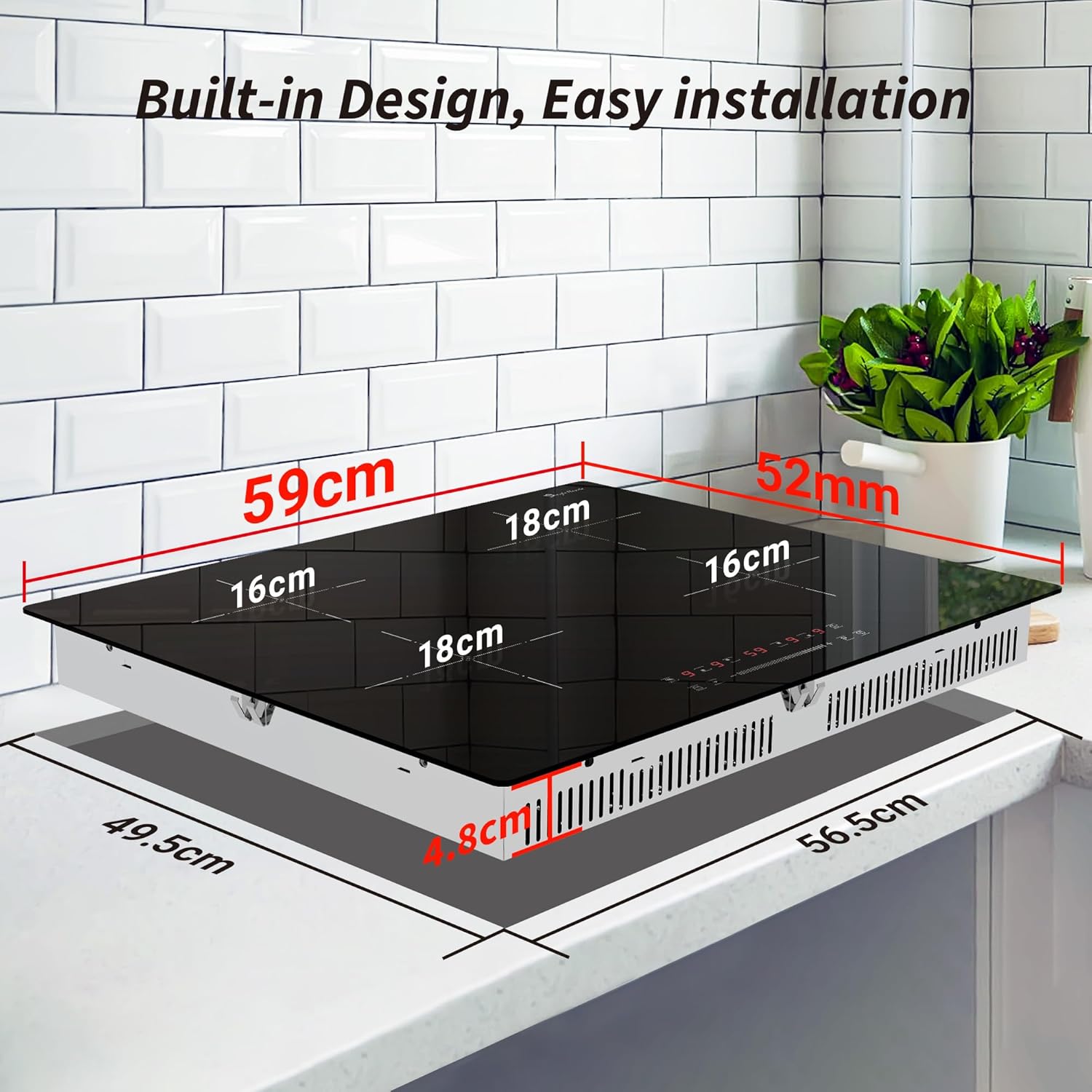 4 Burner Induction Hob, Induction Hob with Half-Deck Technology, Boost Function, Even Heating, 99 Min Timer, Safety Lock 6400W
