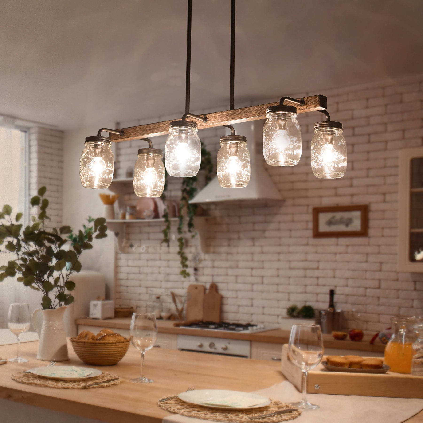 Modern Farmhouse 6-Light Chandelier Glass Bar Kitchen Island Lights - L27.5 inch x W11 inchx H 71.5 inch - Product image 1
