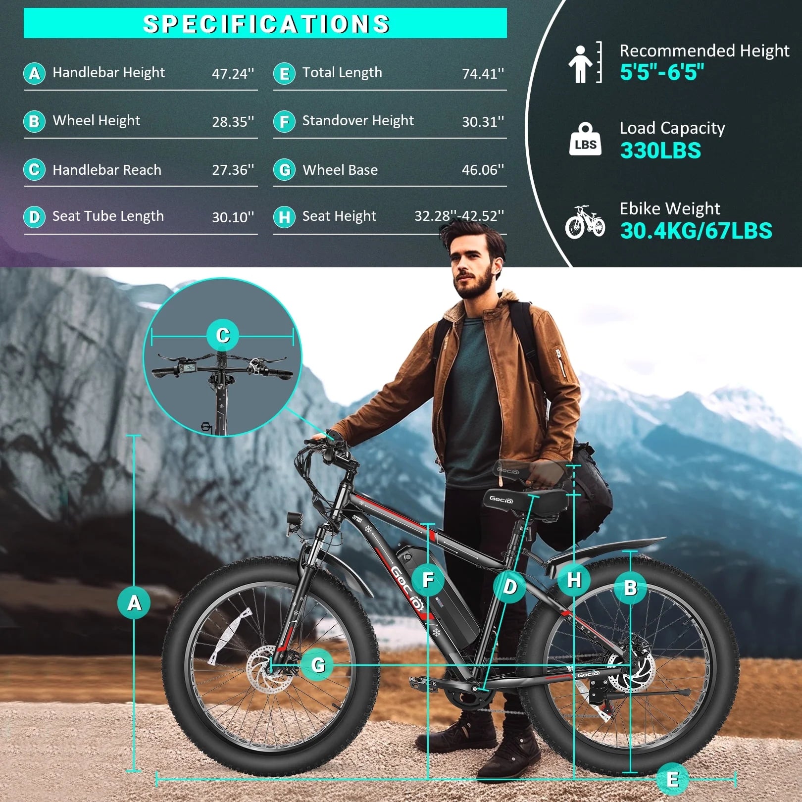 Gocio 26" 4.0 Fat Tire Electric Bike for Adults, 500W Motor, 48V 13ah Battery - Product image 6