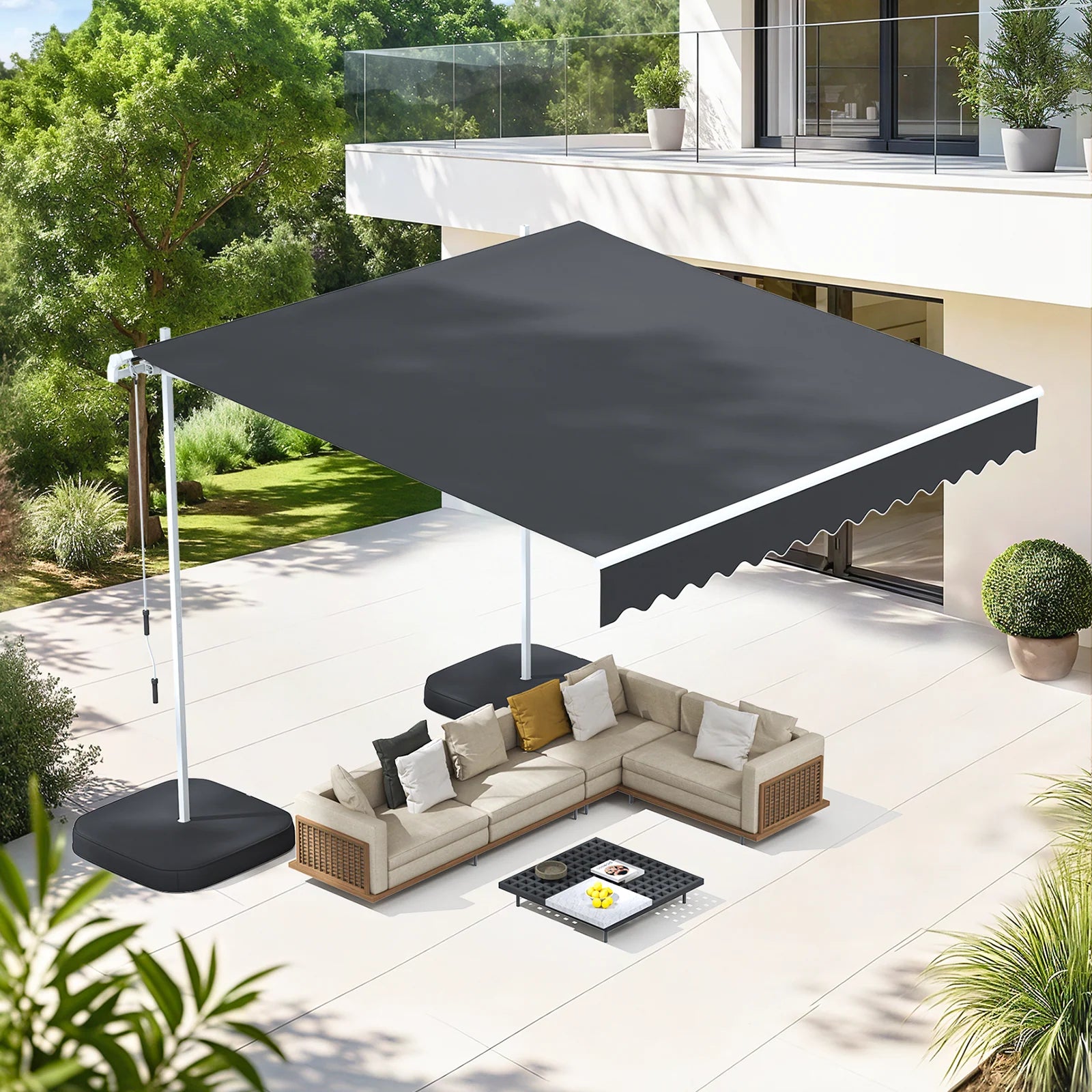 AECOJOY Free Standing Retractable Awning, 10'x8' Patio Awnings Outdoor Manual Sun Shade Shelter, Dark Grey - Product image 2