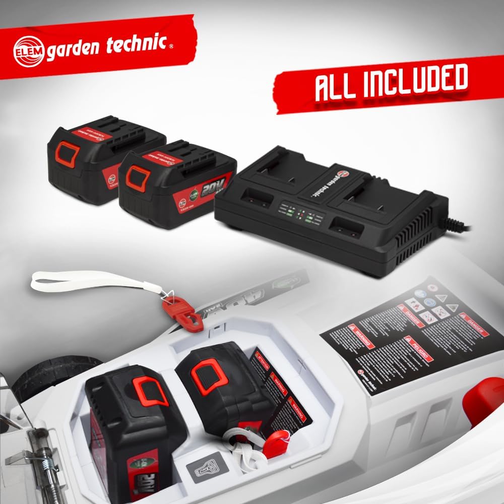 Rechargeable lawn mower 40V (2x20V) 37cm - Batteries and charger supplied - Elem Garden