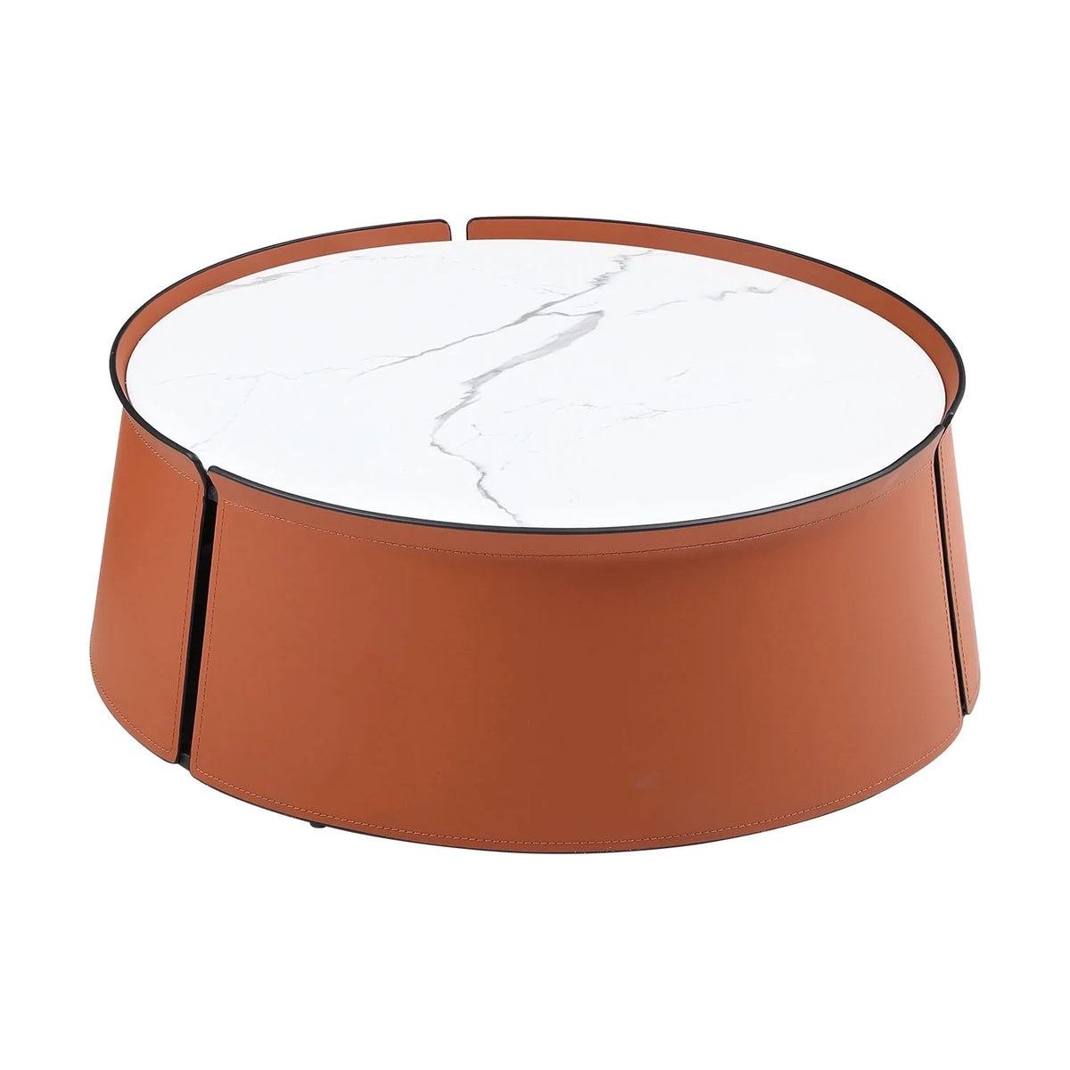 31.5 in Coffee Table, Marble Top+Orange Saddle Leather Body+Iron Frame - Product image 5