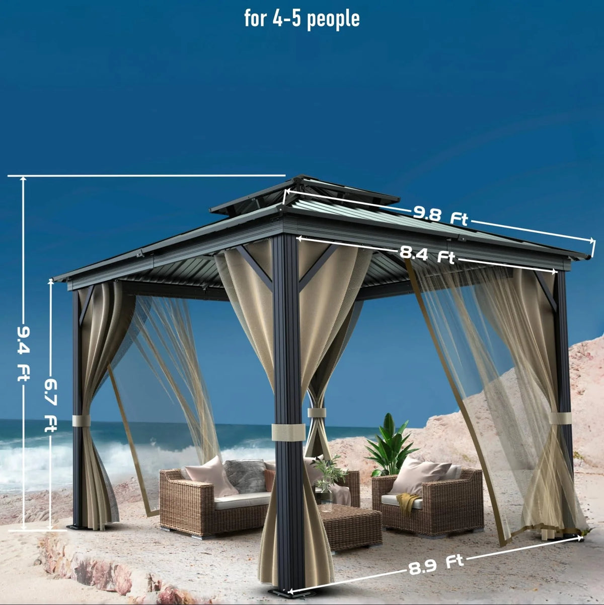 10x10 Hardtop Gazebo with double metal roof, aluminum frame, net, and curtain. All-weather - Product image 12