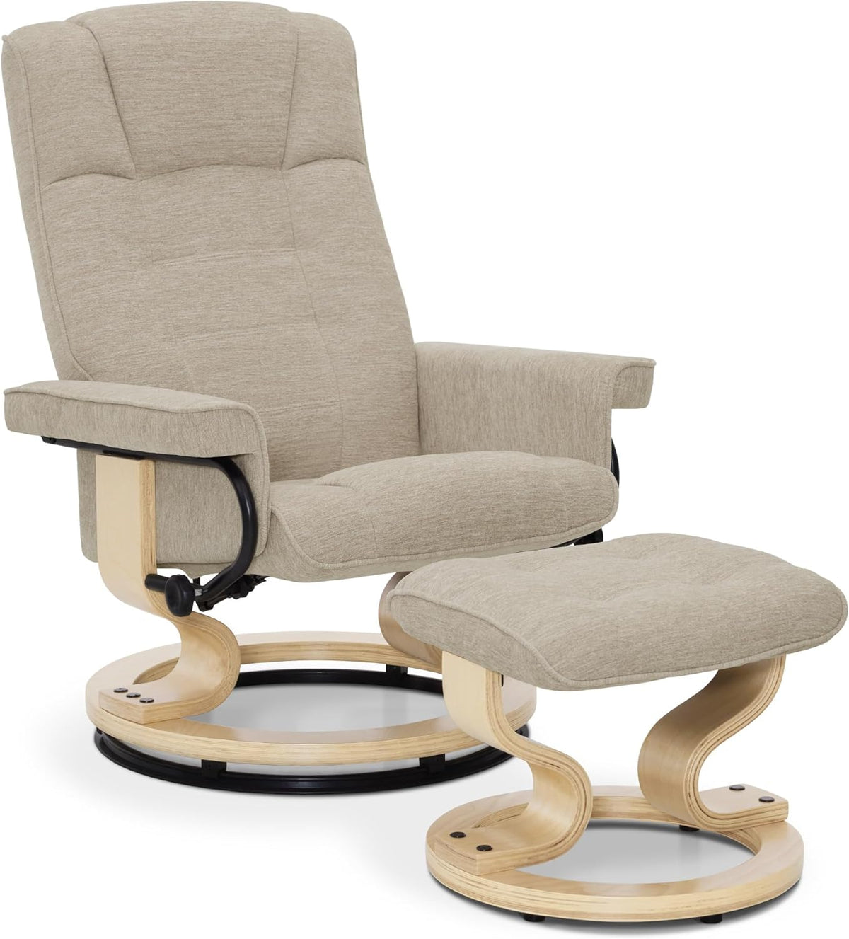 M MCombo Relax Armchair with Pouf, 360° Swivel TV Armchair with Chaise Longue Function, TV Armchair Supporting Up to 120 Kg, Rest Armchair for Living Room, 9019 (Fabric, Beige)
