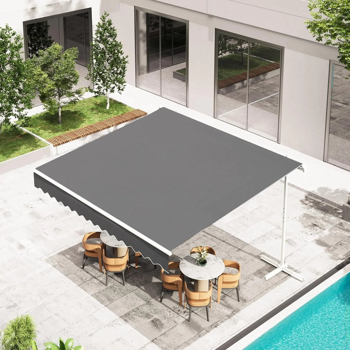 AECOJOY Free Standing Retractable Awning, 10'x8' Patio Awnings Outdoor Manual Sun Shade Shelter, Dark Grey - Product image 17