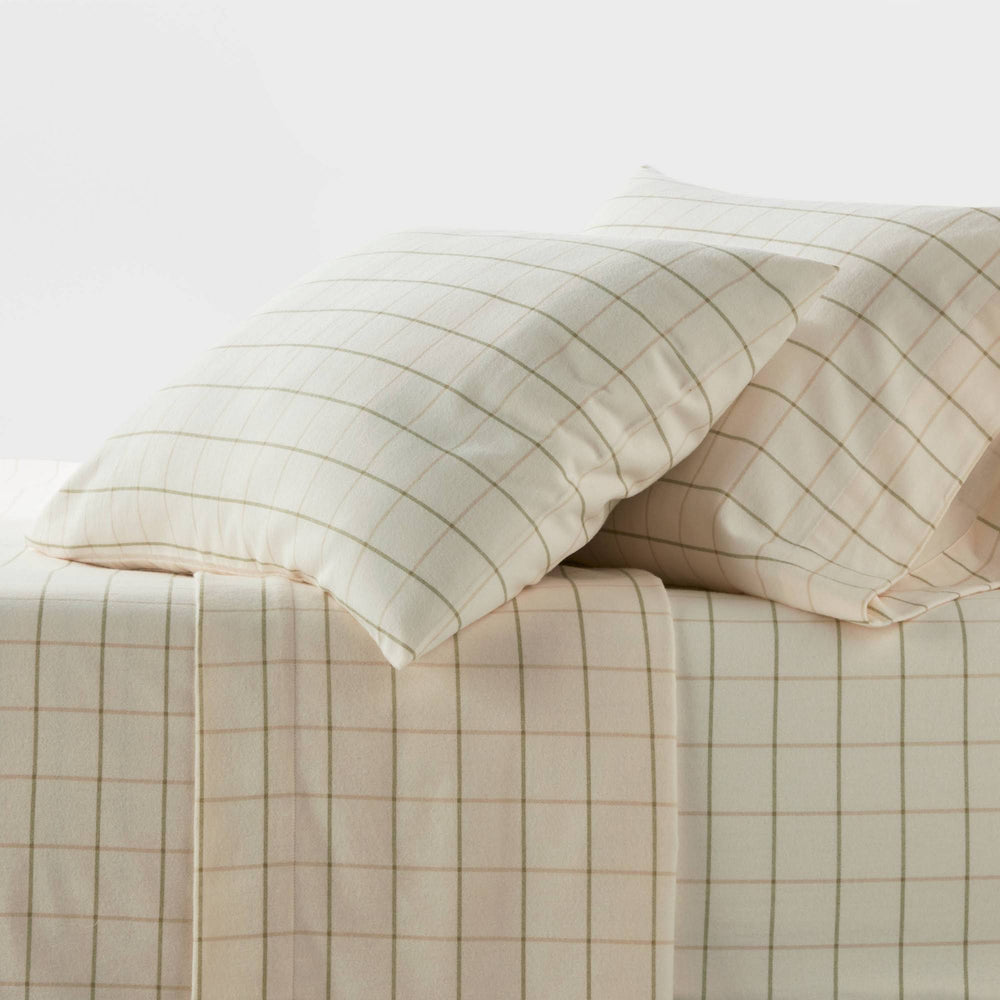 Queen Flannel Sheet Set Ivory Windowpane - Threshold