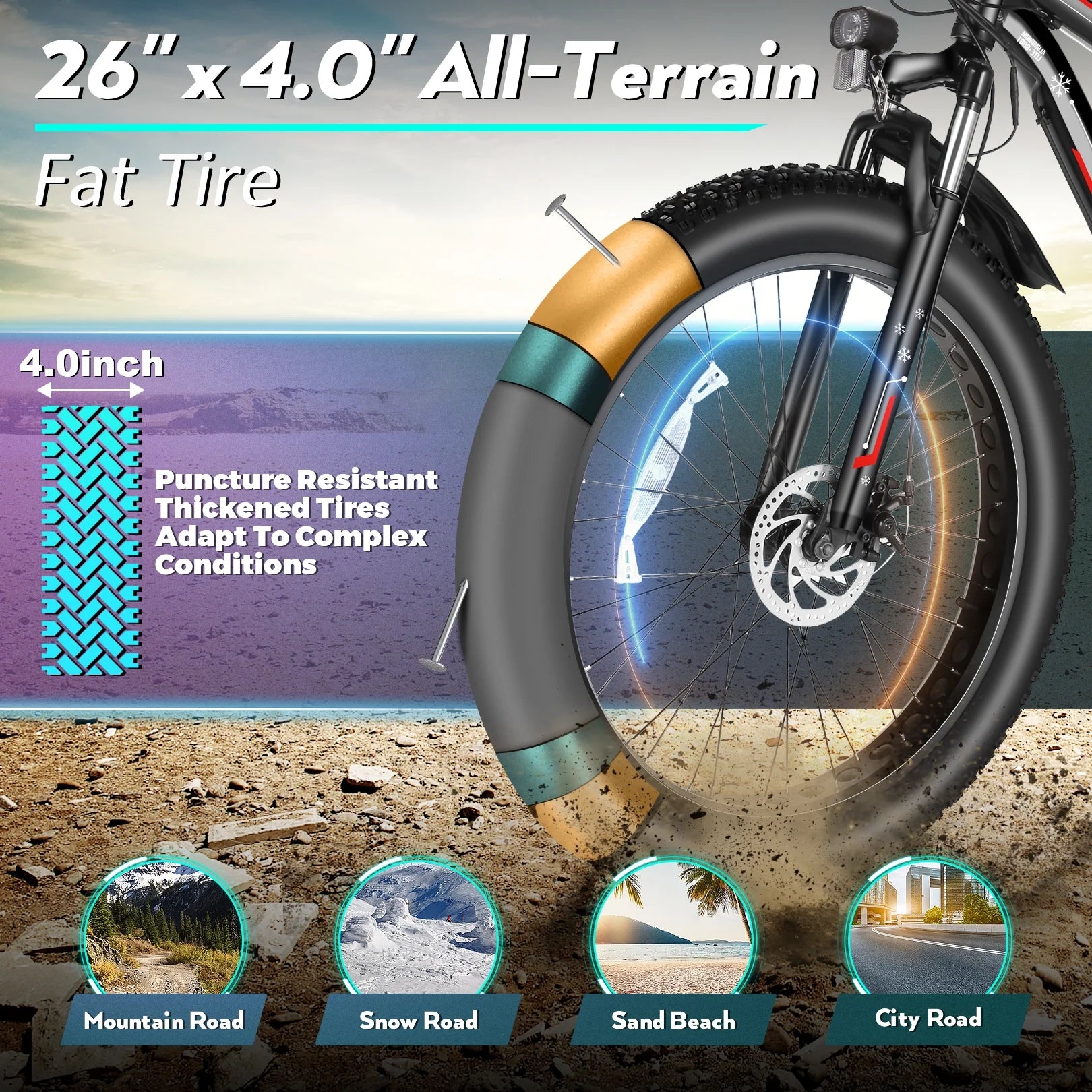 Gocio 26" 4.0 Fat Tire Electric Bike for Adults, 500W Motor, 48V 13ah Battery - Product image 12