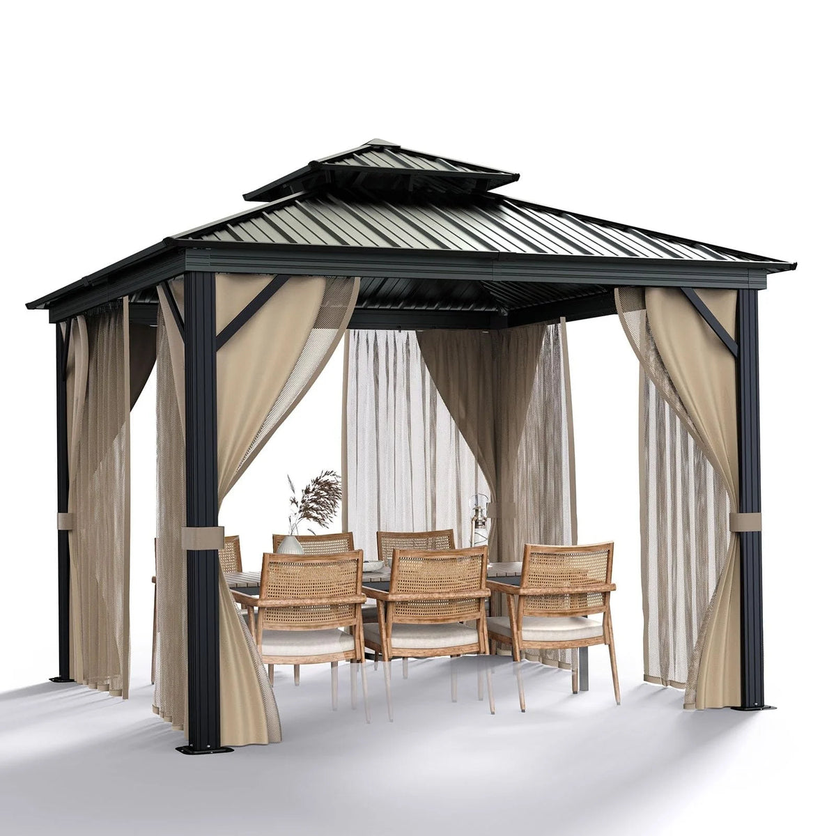 10x10 Hardtop Gazebo with double metal roof, aluminum frame, net, and curtain. All-weather - Product image 8
