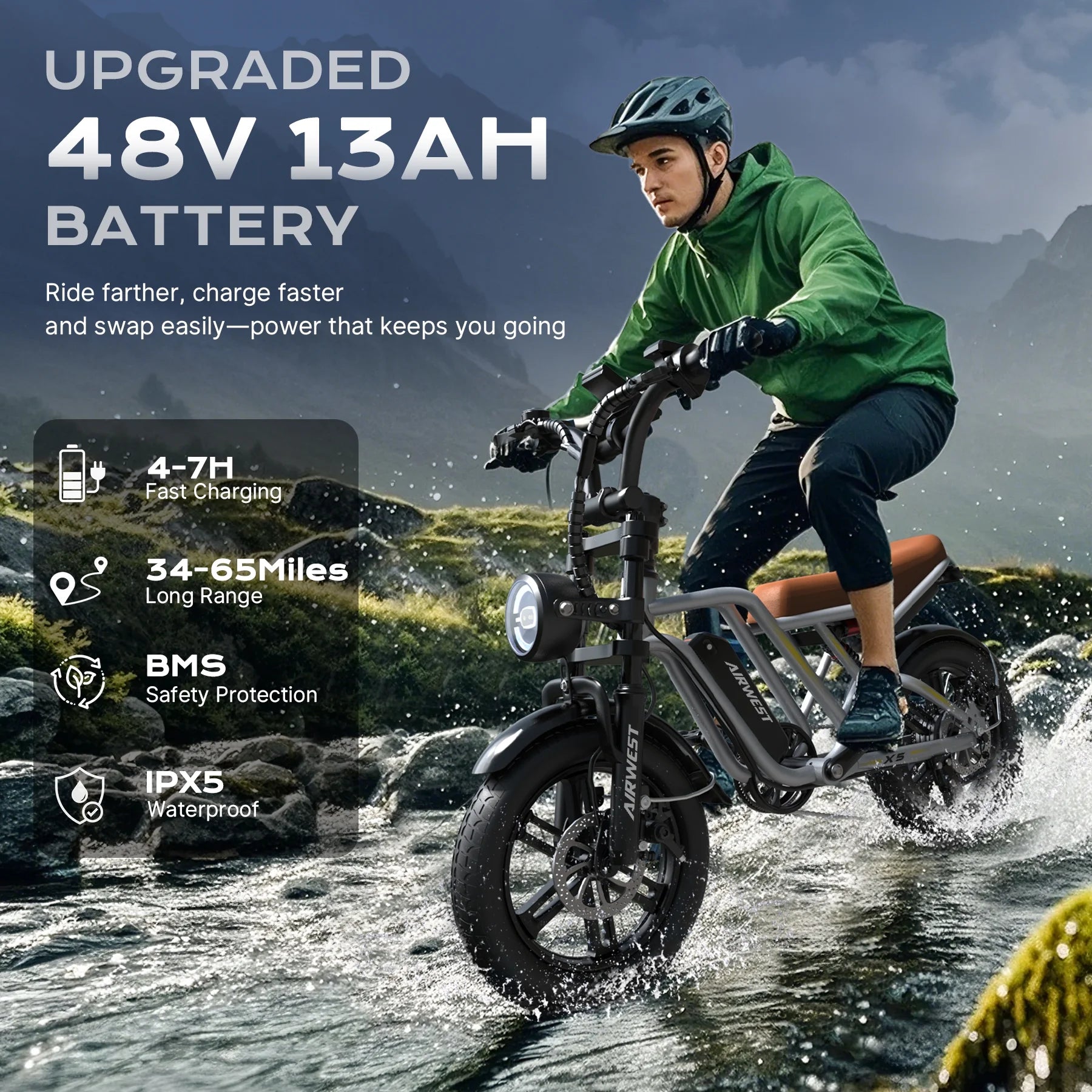 AIRWEST Peak 1000W Electric Bike for Adults - Reaches 25MPH, 65 Miles Long Range, 48V 13ah Battery - Product image 7