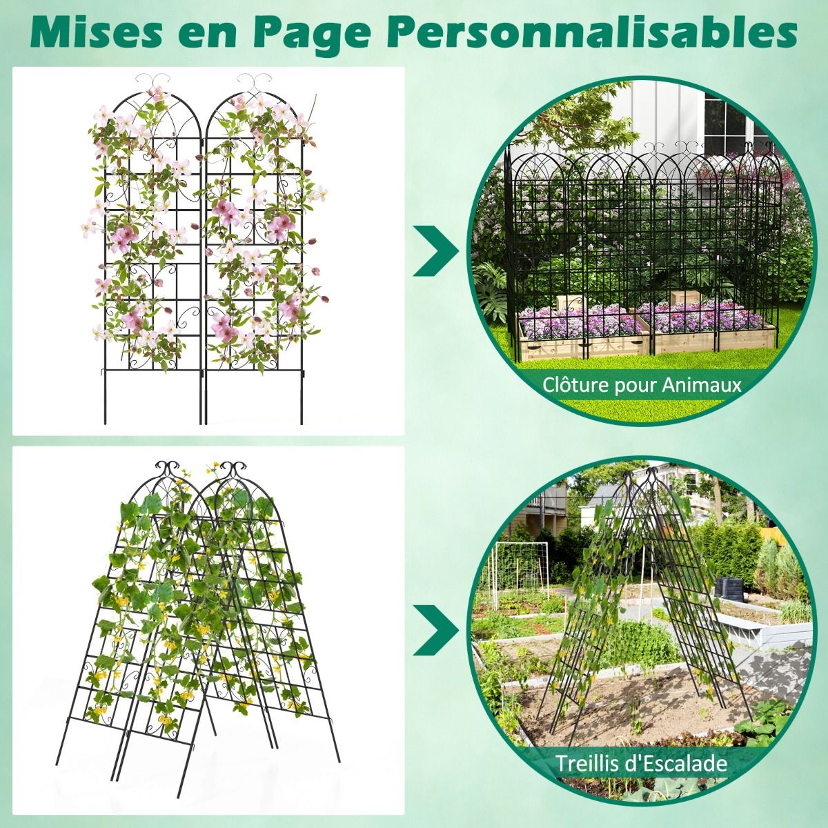 Set of 4 Metal Garden Trellis 180 x 50 cm Decorative Fence for Climbing Plant Rust-Proof Flower Grid for Garden Courtyard Patio Black -