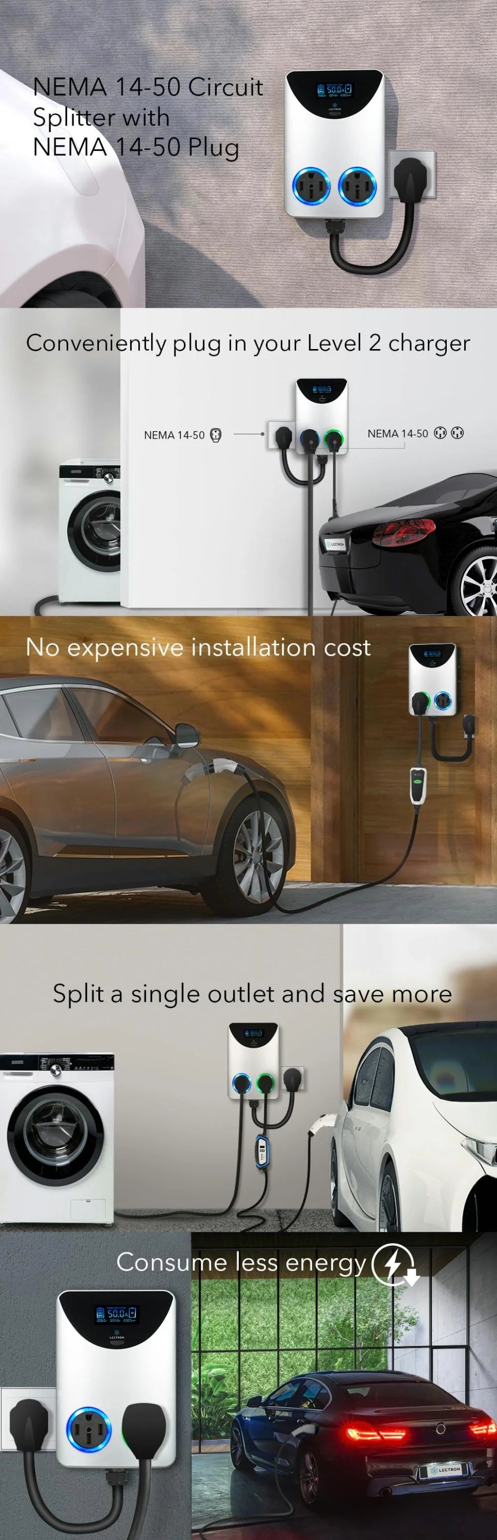 Lectron NEMA Socket Splitter - Power Your EV Charger and High - Powered Appliance from the Same Outlet - Product image 7